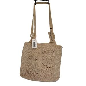 NWT Vintage Sears‎ Crochet Woven Handbag Tote Purse Cream 1980s 1990s Retro